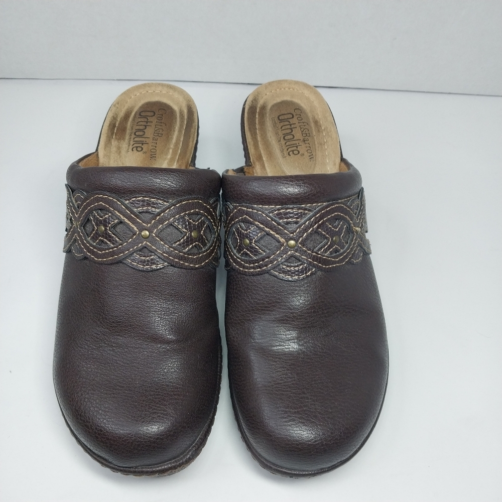 Croft & Barrow Ortholite Damebrown Sz 7 M Faux Leather Brown Slip on Clog Shoes - Picture 3 of 12